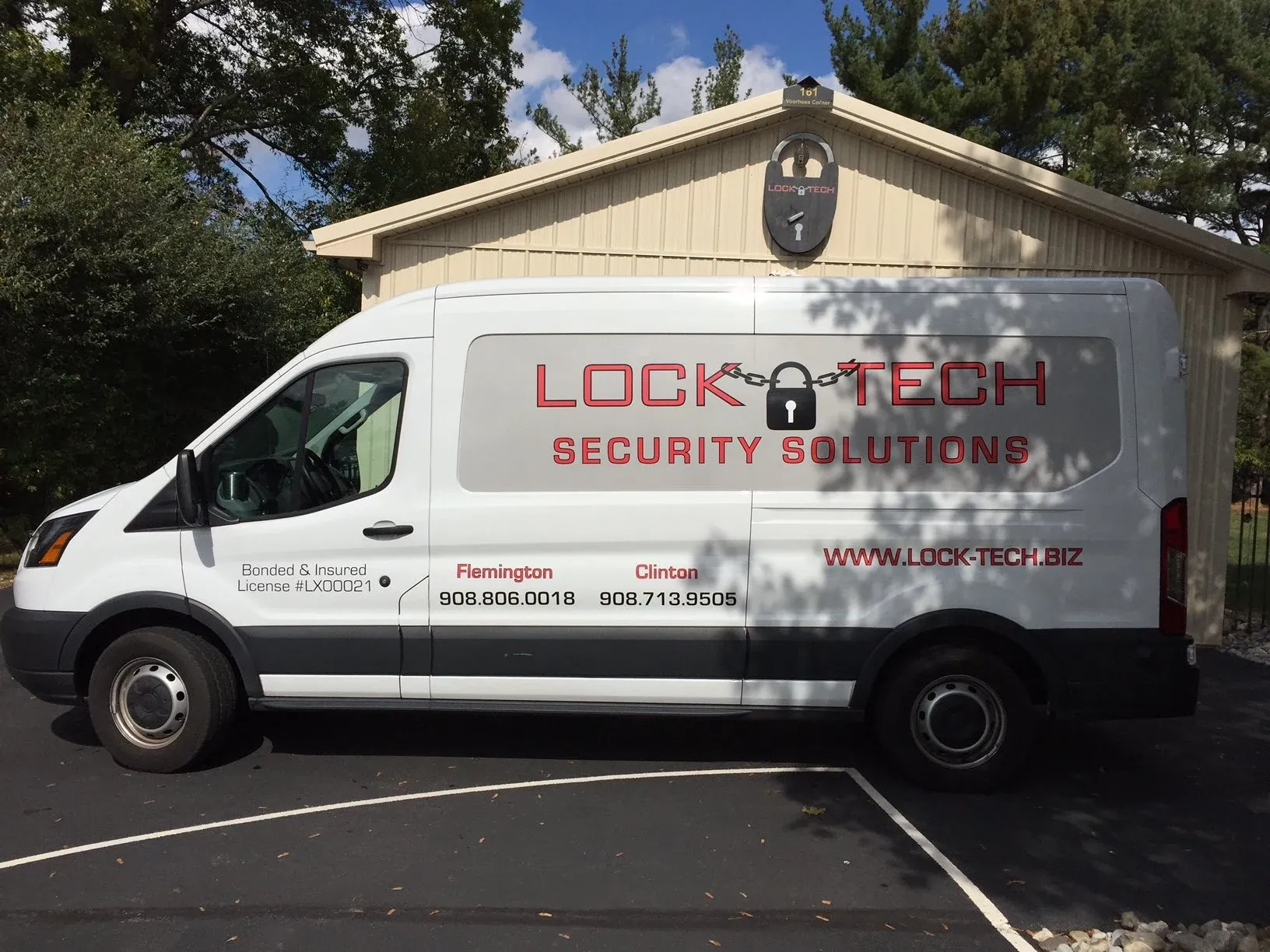 Lock-Tech Security Solutions branded service van at the Flemington, NJ shop